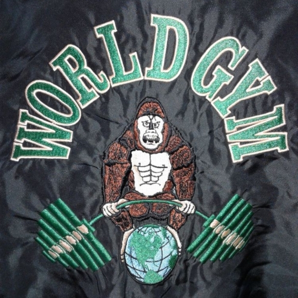 RARE Tony Nowak Embroidered bomber crop Jacket World Gym Gorilla 90's Sz L Vtg - Picture 8 of 8